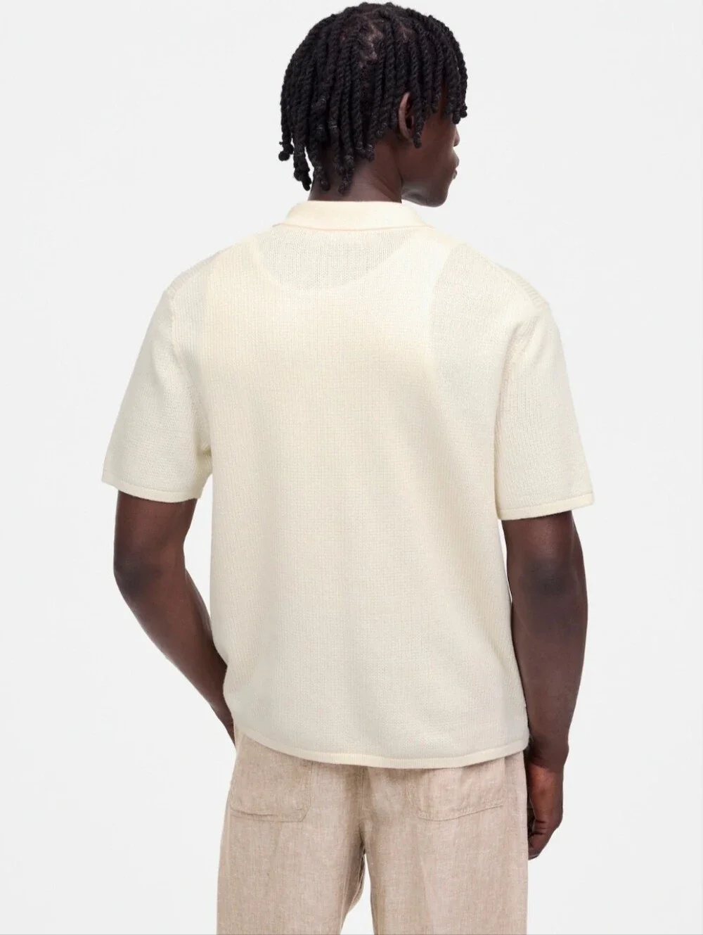 NWT Madewell Men's Tuck-stitch Button-up Sweater Polo Knit Shirt S Cream Preppy